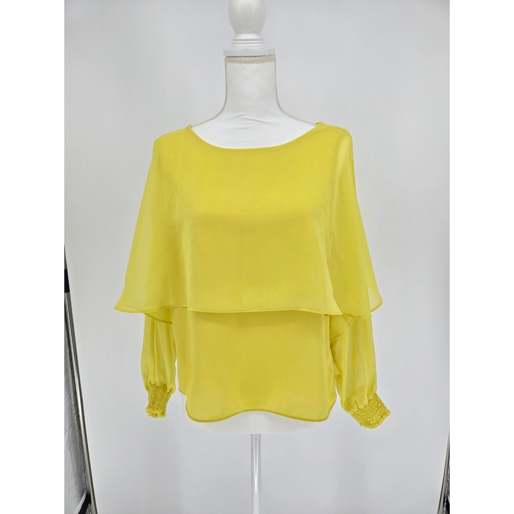 Marc New York Andrew Marc Yellow Layered Cape Blouse Smocked Cuffs XS